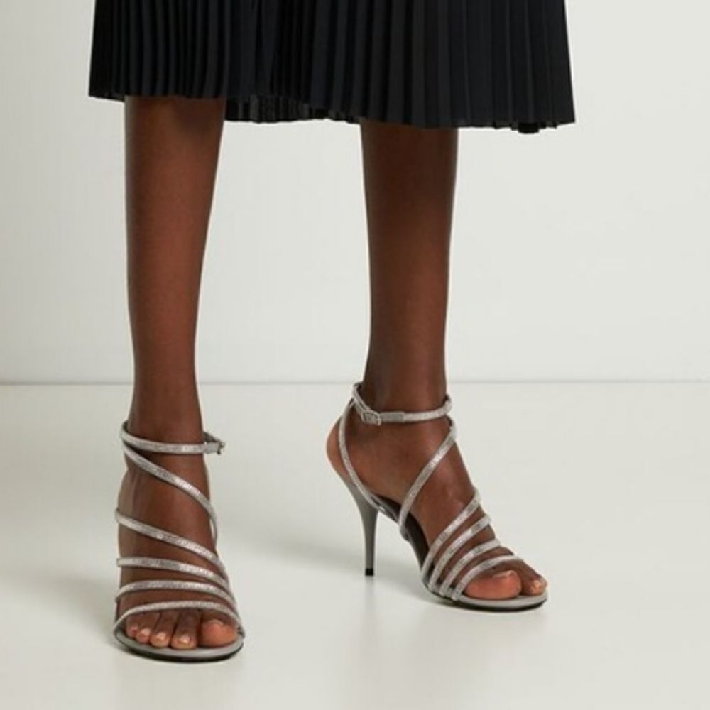 BRAND NEW EXPRESS METALLIC STRAPPY HIGH HEEL OPEN TOE SANDAL